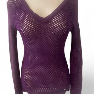 Y2K Guess Women's Purple V-Neck Sweater Sp